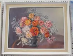 Muriel England, Dahlias with Grey Cineraria Leaves, oil on canvas