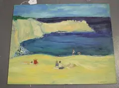 Eric James Mellon, Figures on a Sandy Beach, 1969, oil on board