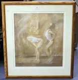 Janet Treby, Two Female Dancers, watercolour heightened with gouache over pencil
