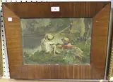 Jessie Key, Children fishing on a Riverbank, oil on canvas laid on board