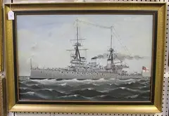 H.E. Stephens, Invincible Class Battlecruiser flying an Admiral's Flag, oil on canvas