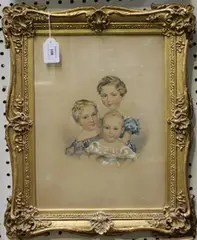 James Y. Gant, A Sketch' (Group Portrait of Three Children), 1838, watercolour