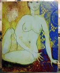 Alison Milner-Gulland, Seated Female Nude, acrylic on board