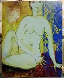 Alison Milner-Gulland, Seated Female Nude, acrylic on board