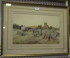 W. Hayward Young, Bolsterstone' (Harvest Scene), watercolour and gouache