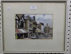 John Victor Emms, The High Street, Reigate, gouache