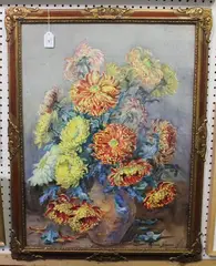Marion Broom, Still Life Study of Chrysanthemums, watercolour