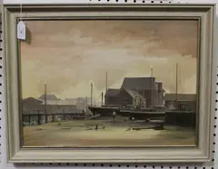 G. Sinden, Harbour Scene, oil on board