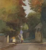 Thomas Cooper Gotch, Street Scene with Figures, watercolour