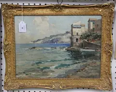 V. Giovannini, Italian Coastal View, oil on canvas