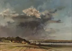 Ronald Birch, View of an Estuary below a Stormy Sky, oil on board