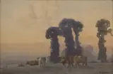 Cecil Ross Burnett, Cattle at Sunset, watercolour