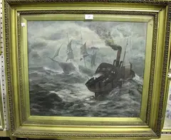 G.P. Gilby, Distressed Vessels in Stormy Seas, oil on canvas