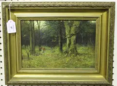 E.J. Jones, Faggot Gatherer in a Woodland, oil on canvas