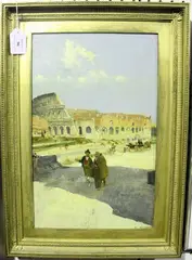 B. Bianchi, Figures outside the Colosseum, oil on board