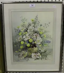 Jack Carter, Still Life Study of Honeysuckle and Roses in a Vase, 1991, watercolour
