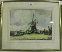Abraham Hulk Junior, Windmill in a Landscape, watercolour
