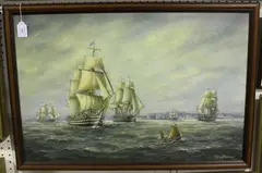 Max Parsons, Clippers off Portsmouth, oil on canvas-board