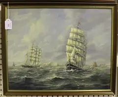 Max Parsons, Clippers off the Isle of Wight, 1987, oil on board