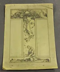 Harold Nelson, Maiden Releasing Petals onto a Pastoral Figure kneeling in Prayer, pen and ink
