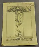 Harold Nelson, Maiden Releasing Petals onto a Pastoral Figure kneeling in Prayer, pen and ink