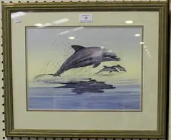 Warwick Higgs, Study of Dolphins, watercolour with gouache