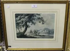 Peter La Cave, Travellers on a Riverside Track, watercolour