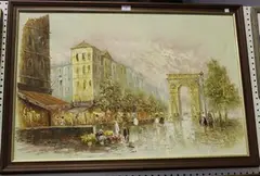 M. Church, Parisian Street Scene, oil on canvas