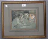 Jean Baptiste Madou, Two Children at a Table, mixed media