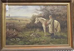 Robert Wallace Hester, Huntsman wearing a Smock beside a Horse, 1887, oil on canvas