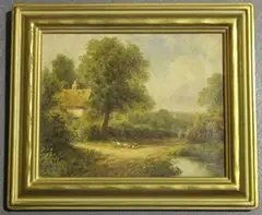 C. Krantz, Landscape with Cottage and Hens, oil on canvas