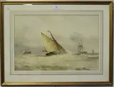 Frederick James Aldridge, Seascape with Barge and Sailing Vessels