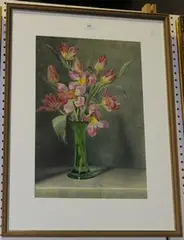 J.M. Harris, Still Life Study of Tulips in a Vase, watercolour