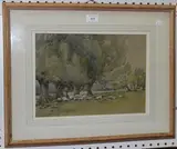 Leslie Charles Boyce, Sheep grazing beside a Line of Trees, watercolour
