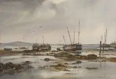 Beached Fishing Boats by Ashton Cannell, watercolour, sold Dec 2016