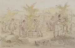John Verney, Bagno a Ripoli' (View of a Busy Vineyard), watercolour and ink