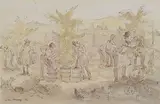 John Verney, Bagno a Ripoli' (View of a Busy Vineyard), watercolour and ink