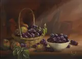 Mary Dipnall, Merrydown Plums, oil on canvas