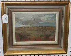Burning Stubble, Downs by Tom Coates, oil on canvas-board, sold Dec 2016