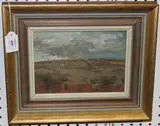Tom Coates, Burning Stubble, Downs, oil on canvas-board