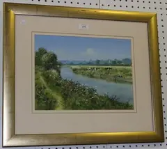 Andrew Dandridge, Beside the Arun near Bury, watercolour with gouache
