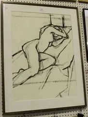 Sarah Spackman, Female Nude lying on a Bed, 1998, charcoal