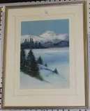 H. Thom, Skiers in an Alpine Landscape, watercolour with gouache