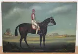 H. Bennett, Study of a Racehorse with Jockey-up at a Racecourse, oil on canvas