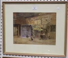 William Egerton Hine, Two Cats in a Courtyard, 1891, watercolour