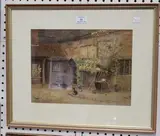 William Egerton Hine, Two Cats in a Courtyard, 1891, watercolour