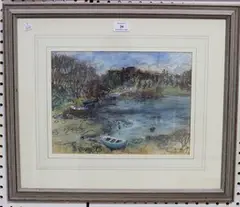 Selina Thorp, View of Boats in a Bay, pastel