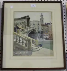 View of the Rialto Bridge, Venice by Mary S. Hagarty, watercolour, sold Nov 2016