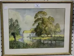 W Evans Linton, View of a Riverside Mill, watercolour
