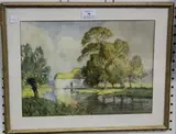 W Evans Linton, View of a Riverside Mill, watercolour